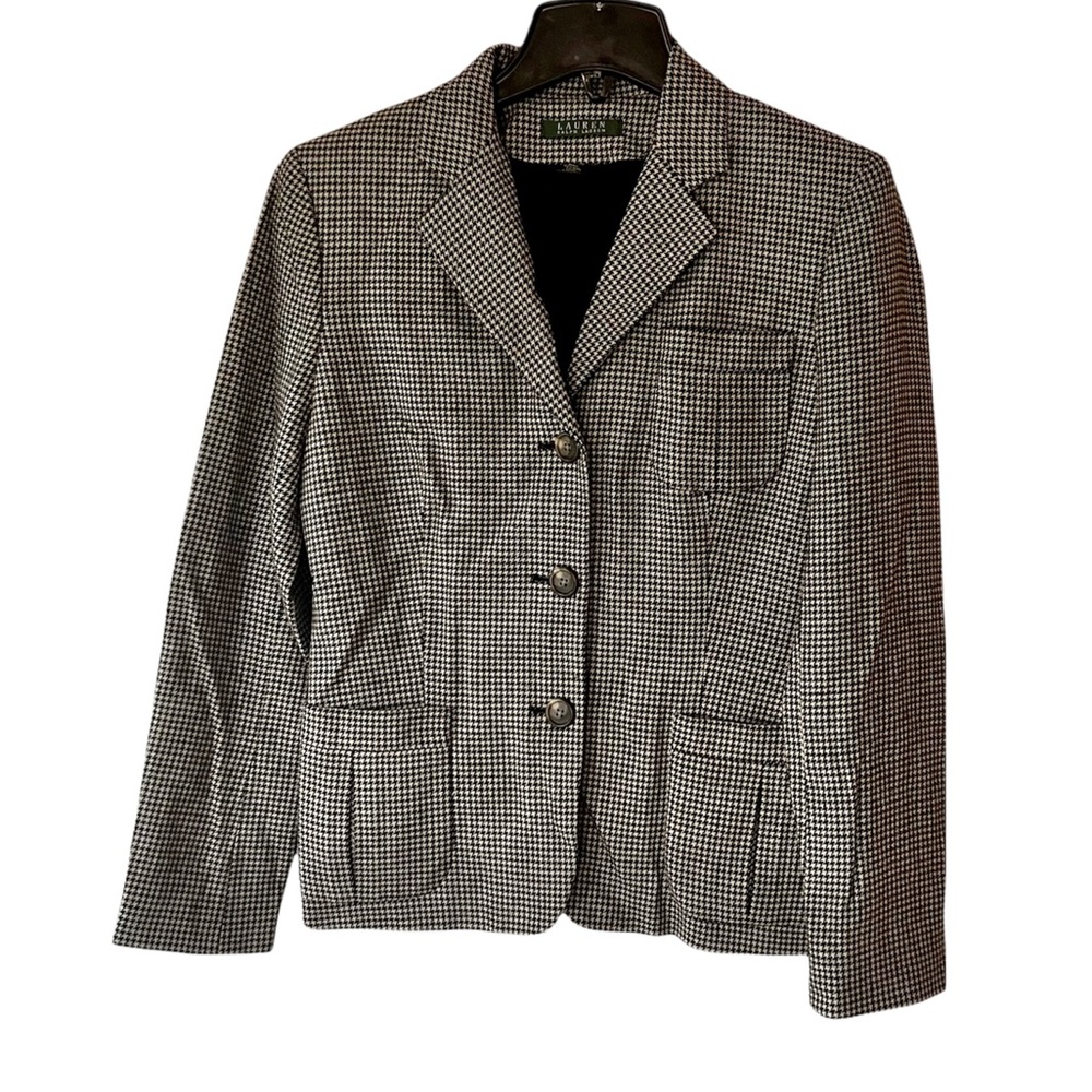 Lauren Ralph Lauren Wool Houndstooth Beautiful Blazer Coat Jacket Like New 8
